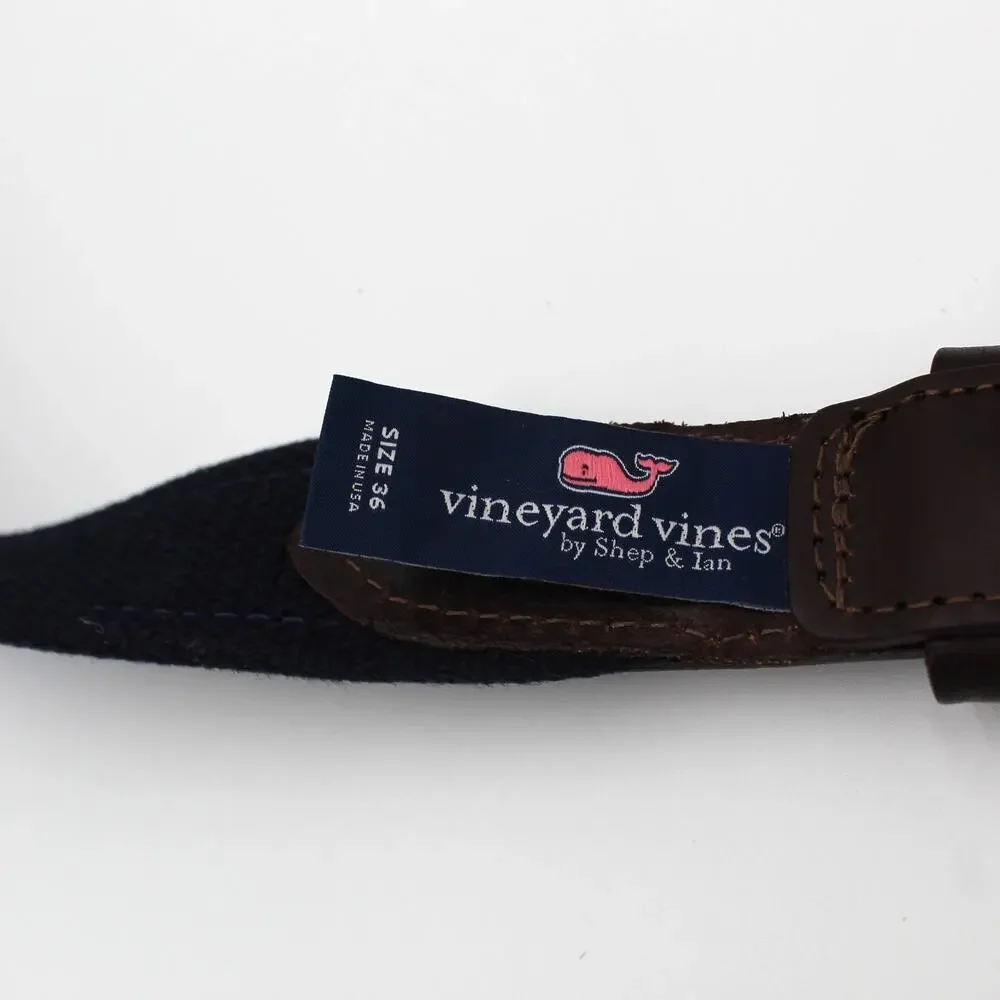 Vineyard Vines Belt Mens 36 Blue Canvas Leather Embroidered Phoenix Bird Preppy